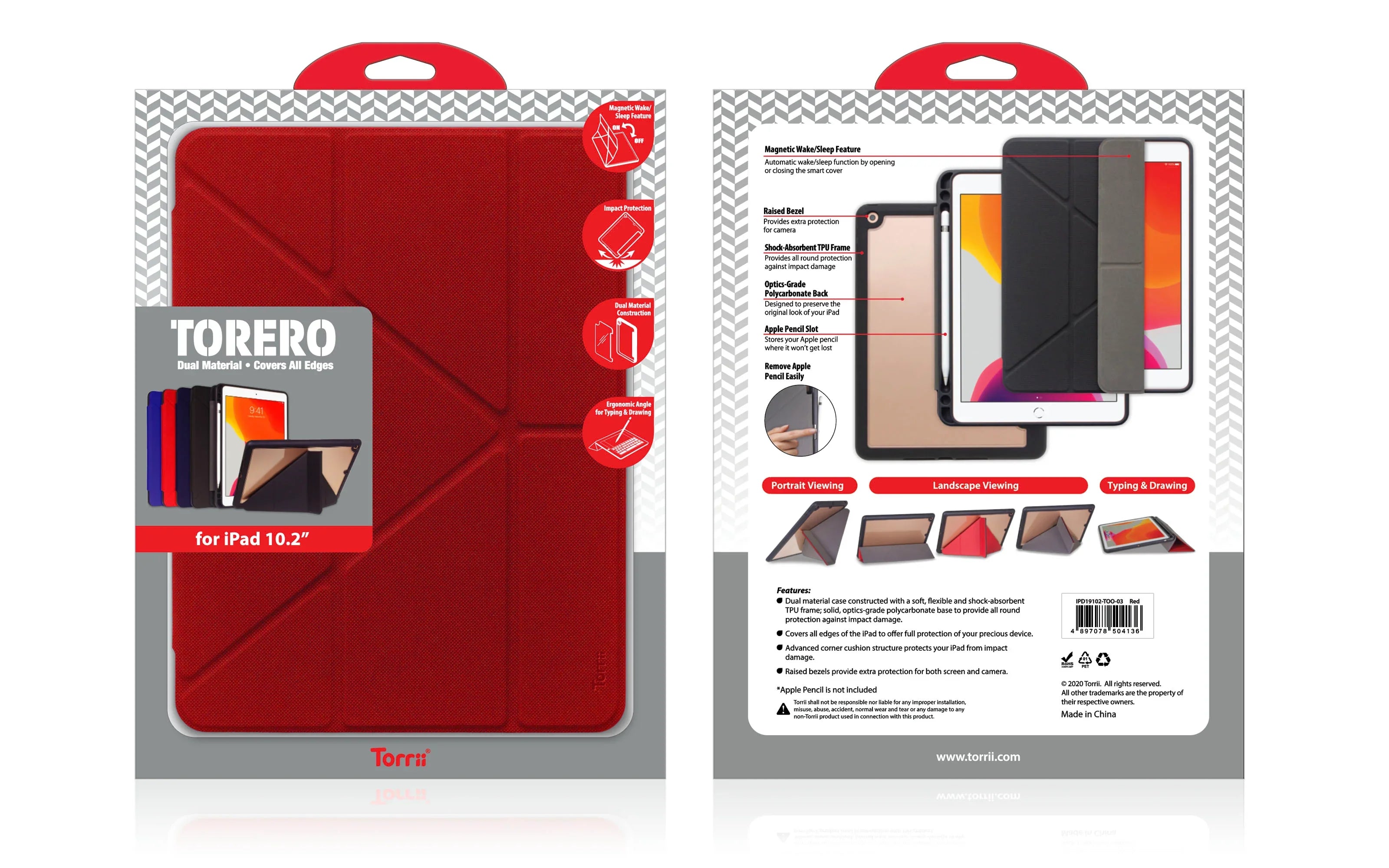 Torrii Torero Case With Pencil Slot For Apple iPad 10.2 (2019) - Red - Tashqila Torrii Torero Case With Pencil Slot For Apple iPad 10.2 (2019) - Red - Tashqila